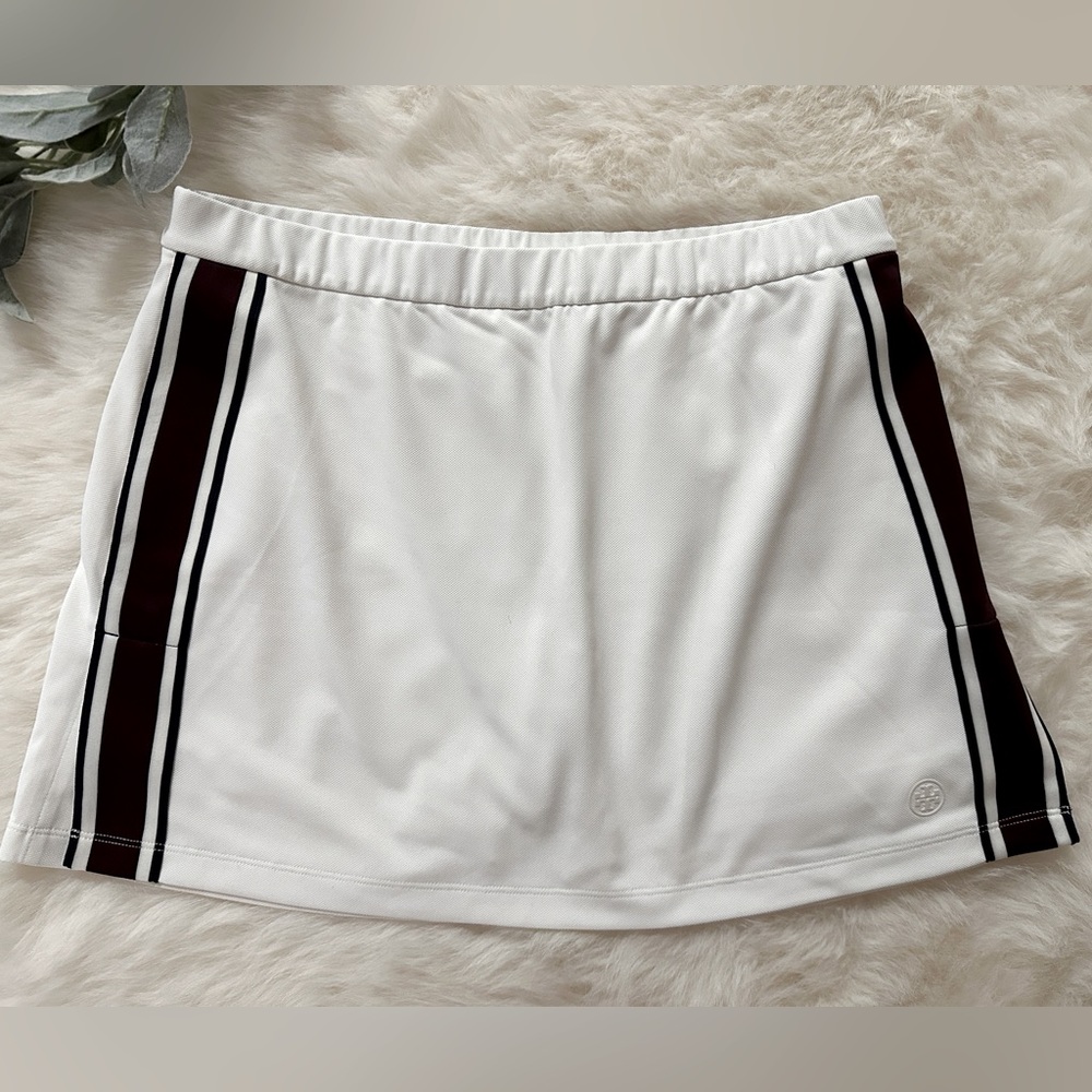 Tennis Skirt by Tory Burch Medium Tech Pique Wine/Navy